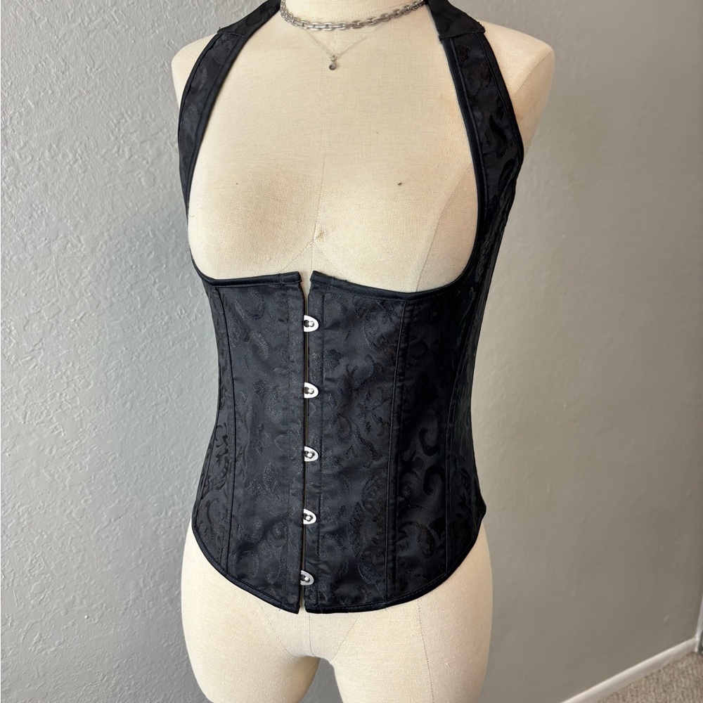 Black Brocade Halter Corset Top